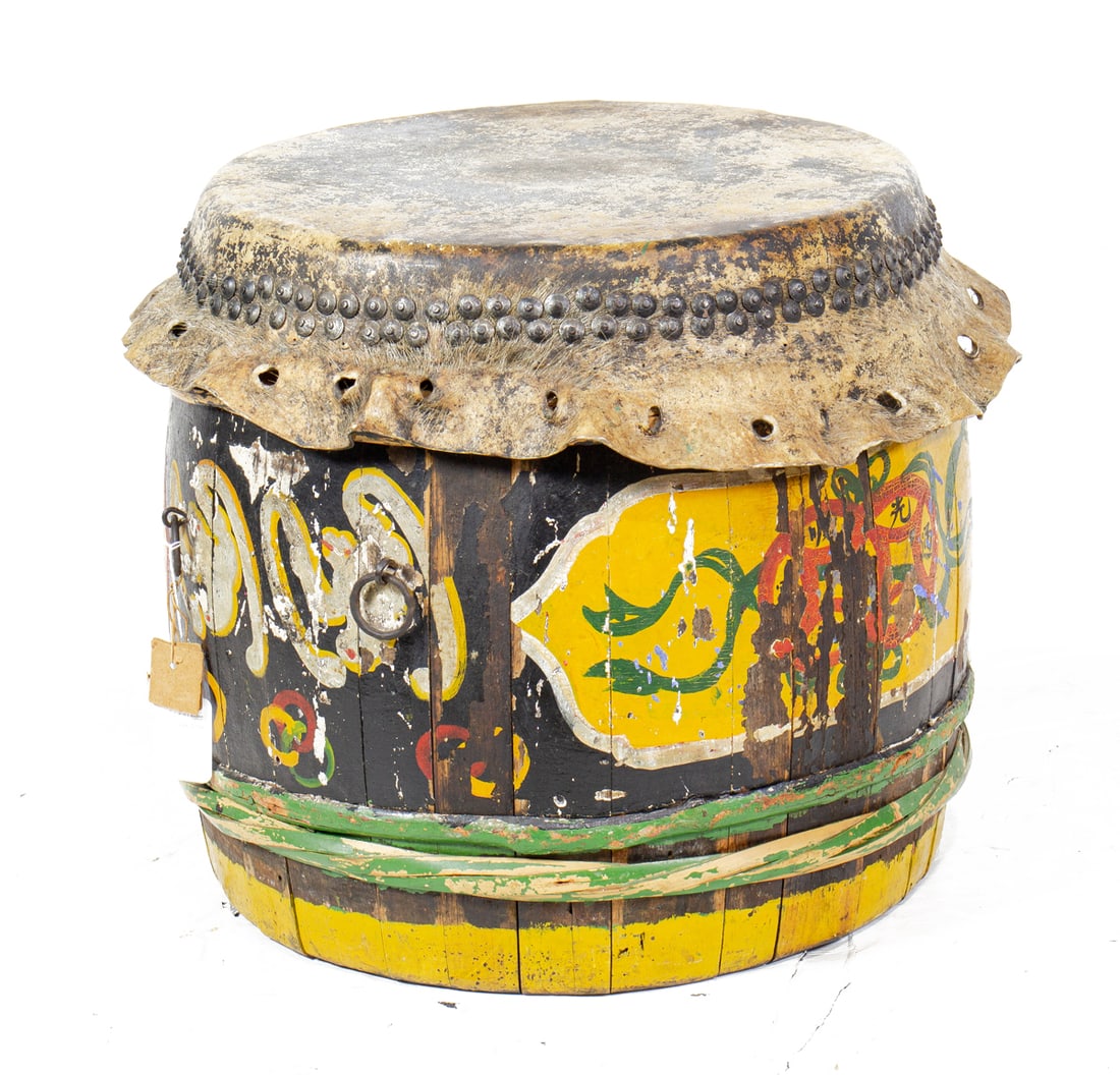 A Chinese painted wood drum (1 of 1)