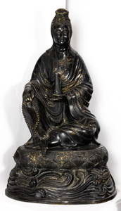 A large Chinese bronze figure of Guanyin