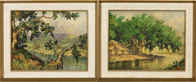 (lot of 2) Southeast Asian landscape paintings