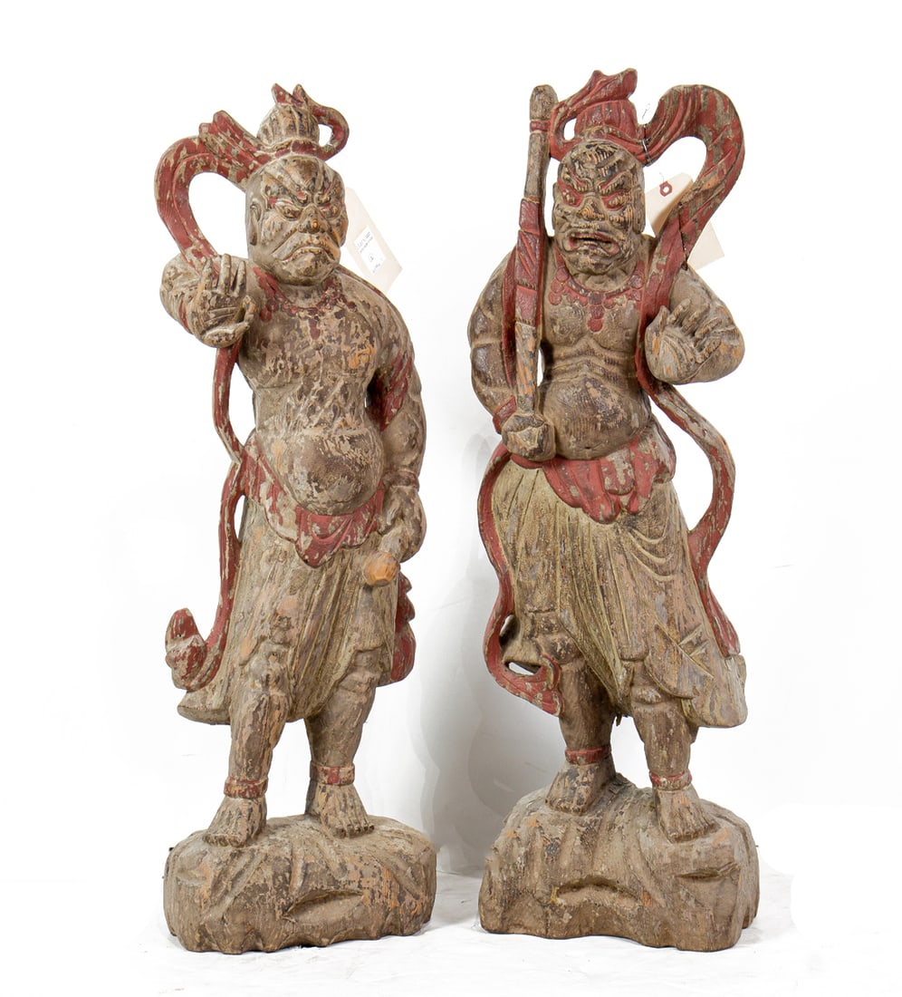 A pair of Japanese polychrome painted wood Nio guardian sculptures (1 of 1)