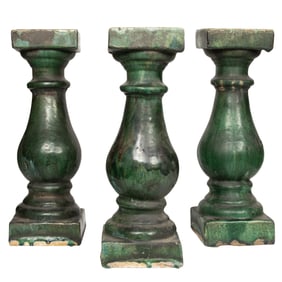 (lot of 3) Chinese green glazed pottery baluster posts