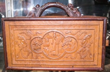 A Chinese hardwood carved box