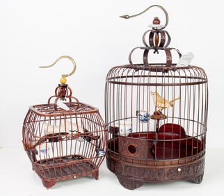 (lot of 2) Chinese bamboo birdcages
