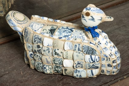 A Chinese blue and white duck