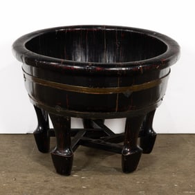 A Chinese painted wood basin