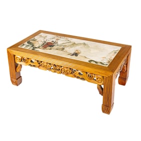 A Chinese painted marble and hardwood low table