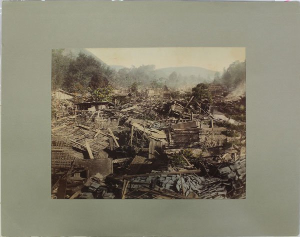 Two Japanese Hand Colored Photographs: (lot of 2) Japanese hand colored photograph copies from a book "Japan" edited by Captain F. Brinkley (Irish, 1841-1912), published in 1897 by J.B. Millet Company, Boston; the first, Children tea-picke