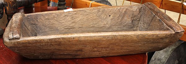 Southeast Asian carved dough bowl: Southeast Asian carved dough bowl, 6.25"h x 30"l x 15"w