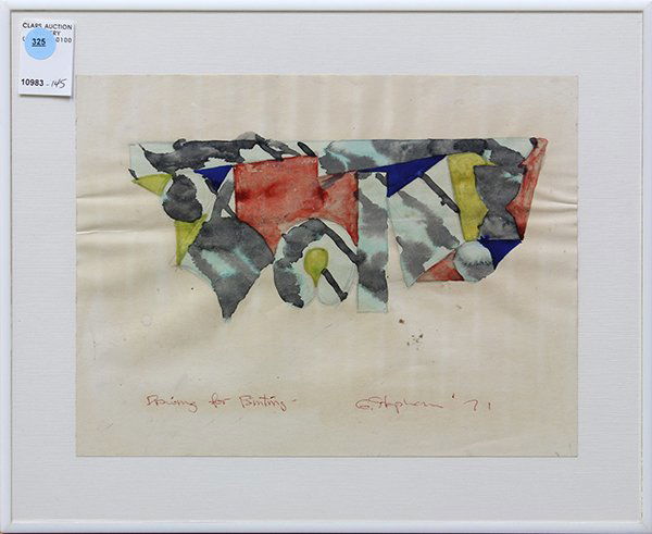 Drawing by Gary Stephan: Gary Stephan (American, b.1942), "Drawing for Painting", 1971, oil on paper, signed and dated lower right, sight: 9"h x 11.75"w, overall (with frame): 12.5"h x 15.5"w