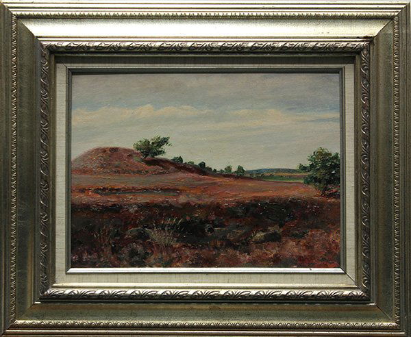 British Countryside, 20th c., oil on board: Framed oil on board, British Countryside, 1935, British School, inscribed instinctly verso, overall: 20"h x 23.75"w