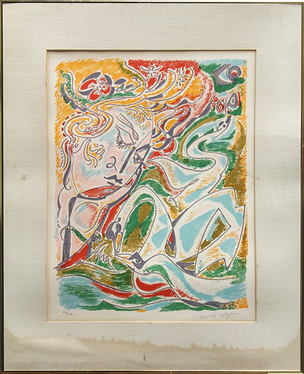 Andre Masson, Woman with Birds, color lithograph: Andre Masson (French/Spanish, 1896-1987), Woman with Birds, color lithograph, pencil signed lower right, numbered edition of 100 lower left, overall: 32.25"h x 26.25"w
