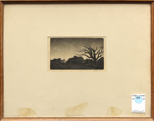 Woodblock, Thomas W. Nason, November Twilight: Framed woodblock, "November Twilight," by Thomas W. Nason (American, 1889-1971), signed lower right in pencil, from an edition of 50, overall: 11.75"h x 14.5"w