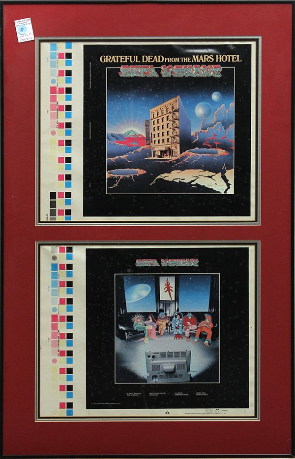 Color proofs, 1974, Stanley Mouse, Signed: Framed color proofs, "Grateful Dead from the Mars Hotel- Ugly Rumors," 1974, signed by Stanley Mouse and Kelley, overall: 36.25"h x 23"w