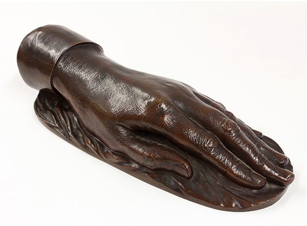 Bronze, Resting Hand, Continental School: Bronze sculpture, Resting Hand, Continental School (19th/20th century), inscribed "A.D." verso, overall: 3"h x 10"w x 4"d
