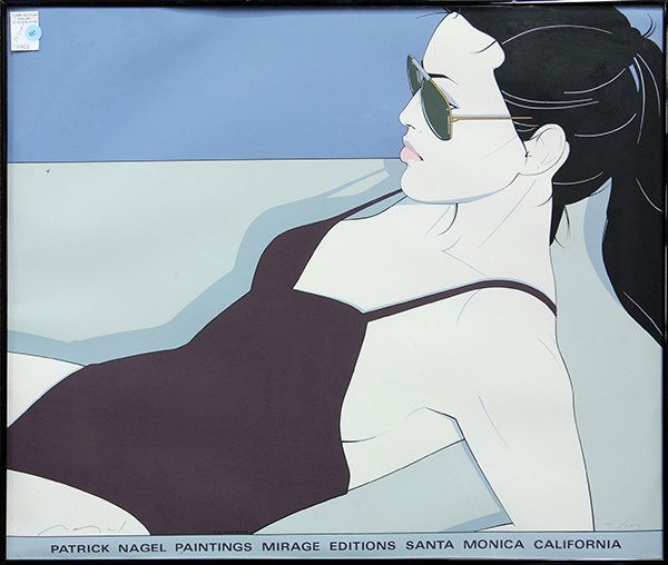 Serigraph, Patrick Nagel Paintings, Mirage Editions,: Framed serigraph, "Patrick Nagel Paintings, Mirage Editions, Santa Monica, California, by Patrick Nagel (Californian, 1945-1984), signed lower left, edition 135/250, overall: 26"h x 30.5"w