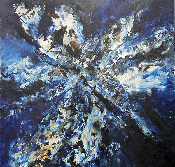 Painting, Abstract in Blue, 1981, signed R. H. Hoffman: Framed oil on canvas, Abstract in Blue, 1981, signed "RH Hoffman '81" lower right, overall: 49"h x 50.5"w