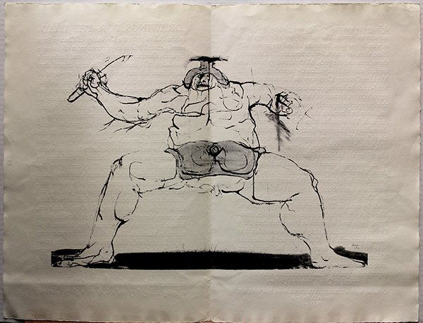 Lithograph, Iliad by Leonard Baskin: Unframed lithograph, "Iliad," by Leonard Baskin (American, 1922-2000), from the portfolio of the same title, overall: 20"h x 13"w. Provenance: Collection of art historian Peter Selz, Berkeley, Califor