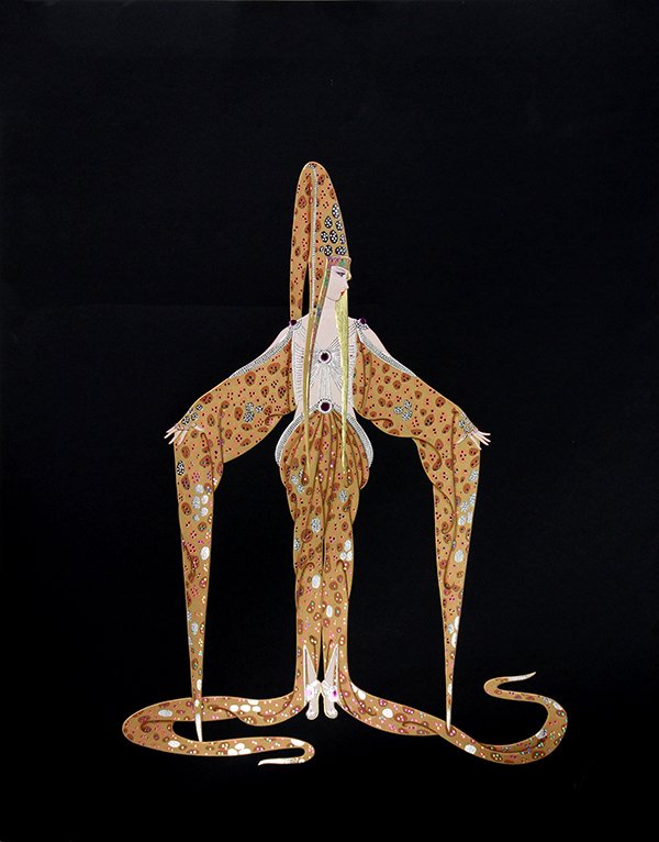 Print, Erte, Starfish: Unframed radiance foil print, "Starfish," by Romain (Erte) De Tirtoff (French/Russian 1892 - 1990), signed in pencil lower right, pencil numbered lower left from edition of 300, overall 40''h x 29.75"