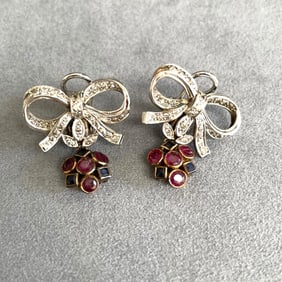 Diamond, Gemstone and 14K White Gold Earrings