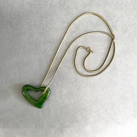 Nephrite Jade Open Heart Pedant with Long Chain