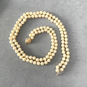 Double Strands Salt Water Japanese Culture Pearl Necklace
