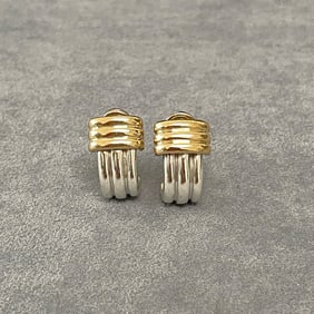 18K Yellow Gold and Silver Hoop Earrings