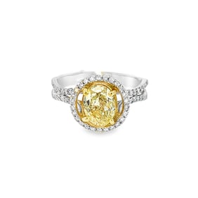 Yellow Diamond and 14K White Gold Ring with GIA