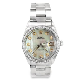 Rolex Stainless Steel Mother of Pearl Diamond Oyster Watch