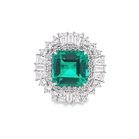 Lab Emerald and Diamond Ring over Sterling Silver