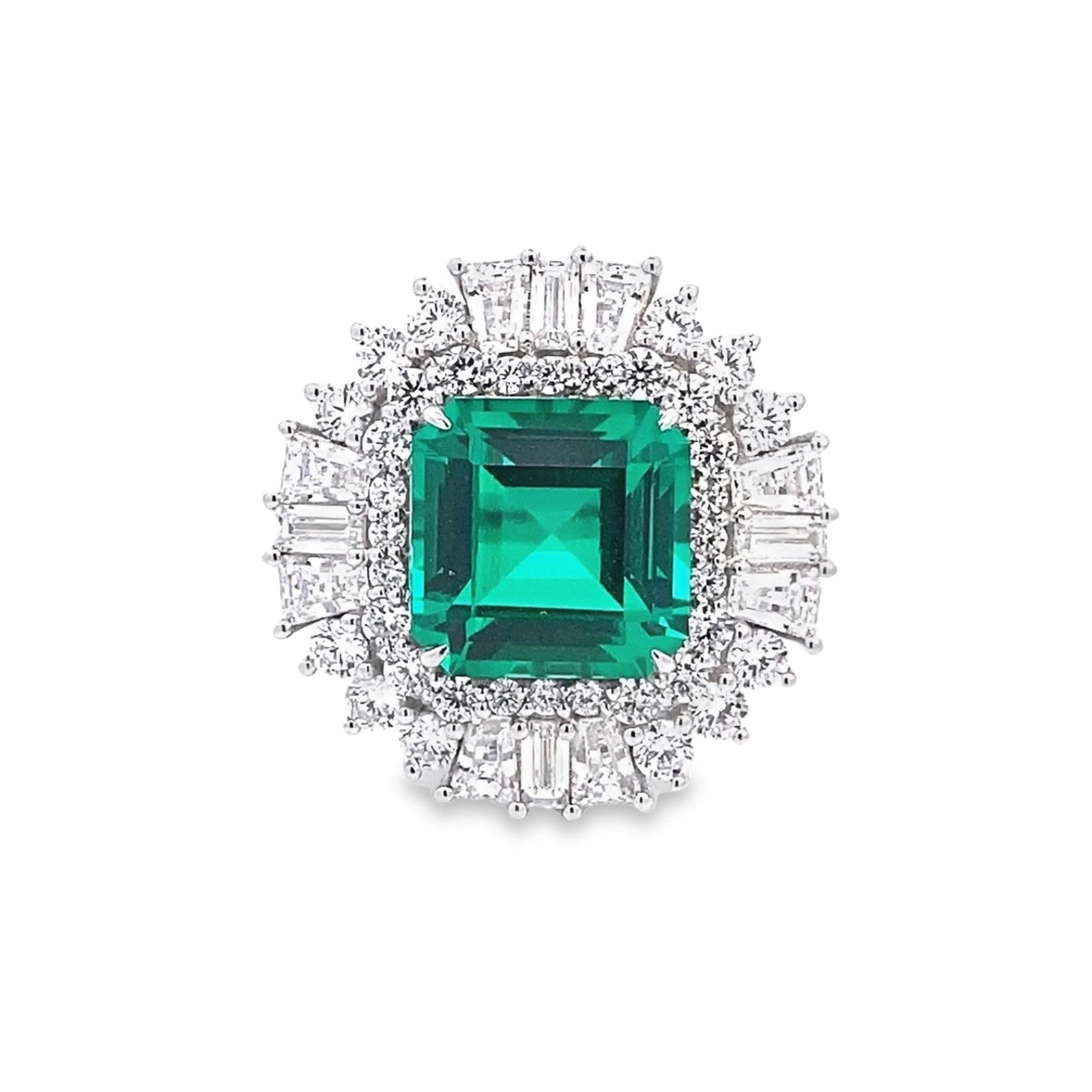 Lab Emerald and Diamond Ring over Sterling Silver (1 of 4)