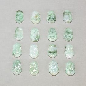 Group of Sixteen Jadeite Zodiac Pendants