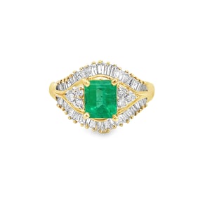 Diamond, Emerald and 14K Yellow Gold Ring