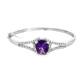 Amethyst, Diamond and 14K White Gold Bangle