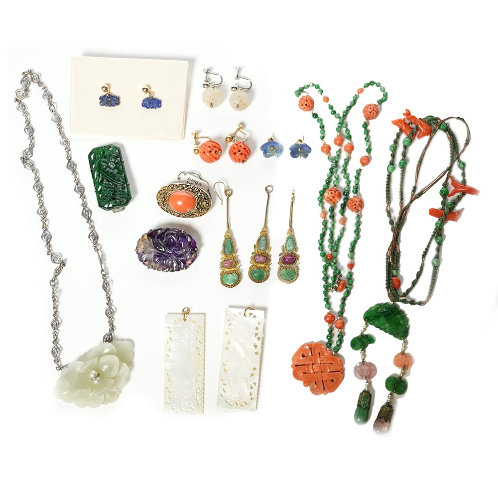 Group of 19 Jewelries and Ornaments: (lot of 19) Group of jewelries and ornaments. Size various. Provenance: Property from the Estate of Gloria Hebert, Santa Barbara, California. NOTE: THIS ITEM IS IN LOS ANGELES.