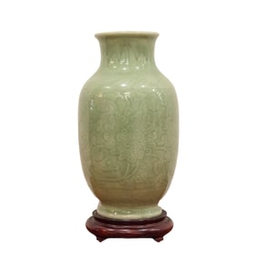 Chinese Celadon Vase and Base
