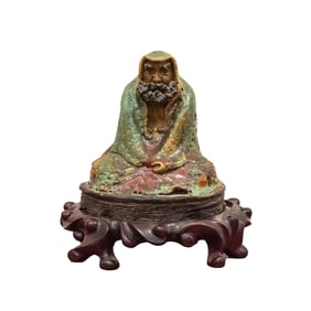 Signed Chinese Shiwan Damo Figure with Base