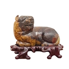 Chinese Jade Carving of Mythical Beast with Base