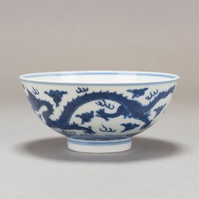 Chinese Blue and White Bowl with Dragon, Ming Mark but Later