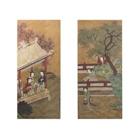 Attributed to Gu Jianlong (1606 - 1688) - Paif of Chinese Painting of Beauties