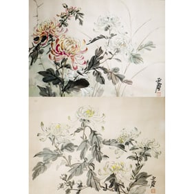 Wang Yachen (1894 - 1983) - Two Chinese Painting of Flowers