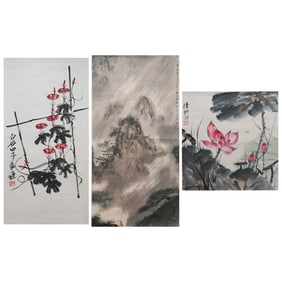 Qi Liangchi, After Fu Baoshi and Lu Yifei - Three Chinese Scroll Paintings