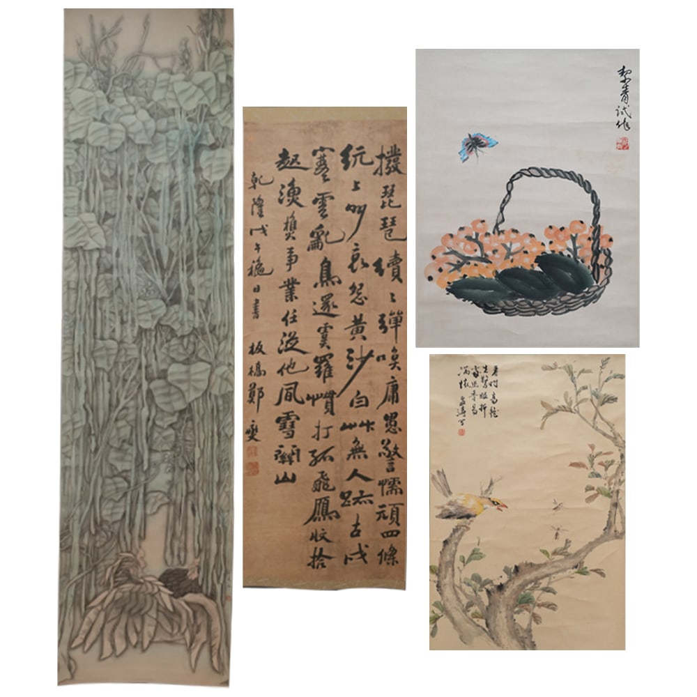 After Wang Xuetao, Hu Jieqing, Zhen Xie and Yang Yanwen - Four Chinese Painting Scrolls: (lot of 4) Qi Liangchi, After Fu Baoshi and Lu Yifei - Three Chinese Scroll Paintings. 75.98"h x 17.91"w (193 x 45.5 cm) 46.06"h x 16.54"w (117 x 42 cm) 22.83"h x 16.73"w (58 x 42.5 cm) 24.8"h x 16.54