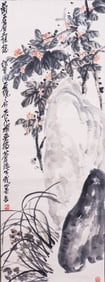 Wu Changshuo (1844 - 1927) - Chinese Painting Scroll of Flower on Rock
