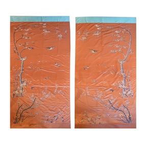 A Massive Pair of Chinese Embroidered Silk Hanging Panels, Late Qing or Republic Period