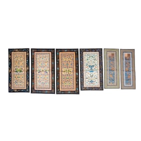 Group of Six Chinese Embroidered Silk Sleeve Bands, Late Qing Dynasty