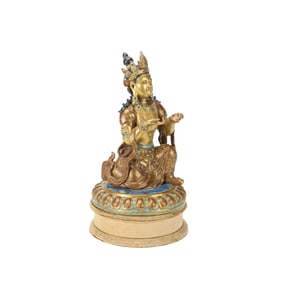 Chinese Robin's Egg Glaze with Gilt Porcelain Bodhisattva with Stand, 18th/19th Century