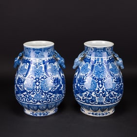 A Pair of Blue and White Hu-Shaped Vase, Guangxu Period