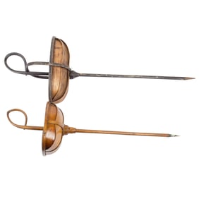 Two English gardening trug walking canes