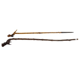 Two European Folk Art carved wood walking canes