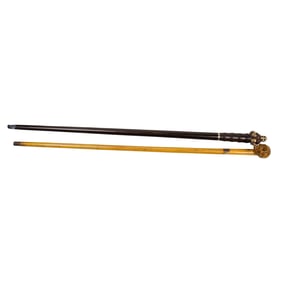 Two European memento mori skull walking canes
